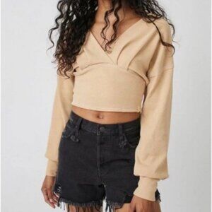 Free People We The Free All Nighter Top Womens M Tan Beige Wrap Cropped Boho